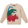 Graphic Sweater, Beige Dino - Sweaters - 1 - thumbnail