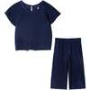 Girls Dressy Pant Set, Navy Plisse - Mixed Apparel Set - 1 - thumbnail