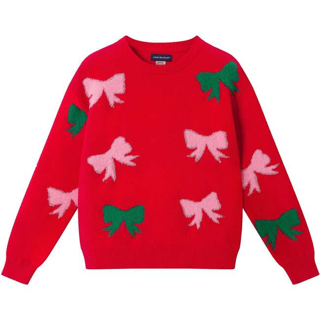 Big Kids Holiday Sweater, Red Bows