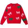 Big Kids Holiday Sweater, Red Bows - Sweaters - 1 - thumbnail