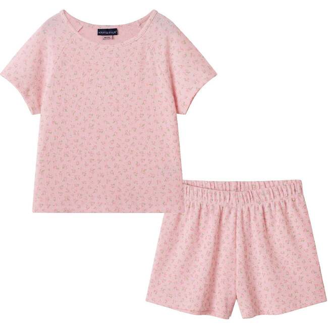 Big Kids Floral Printed Waffle Short Pajama Set, Pink