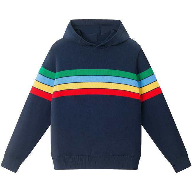Big Kids Hooded Sweater, Navy Multi-Stripe