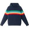 Big Kids Hooded Sweater, Navy Multi-Stripe - Sweaters - 1 - thumbnail