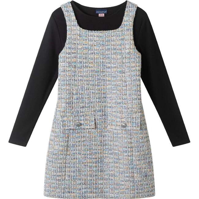 Big Kids Tweed Dress & Rib Tee Set, Black Tweed