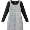Big Kids Tweed Dress & Rib Tee Set, Black Tweed - Dresses - 1 - thumbnail
