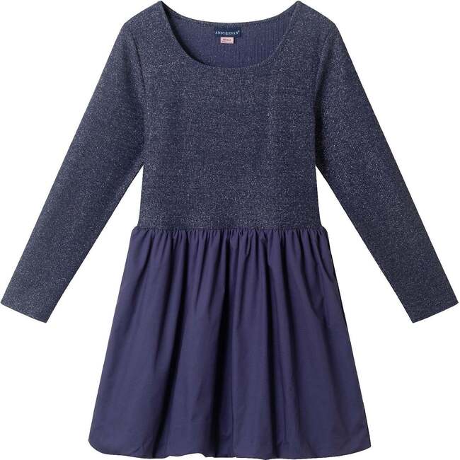 Big Kids Rib Jersey Drop Waist Dress, Navy Bubble