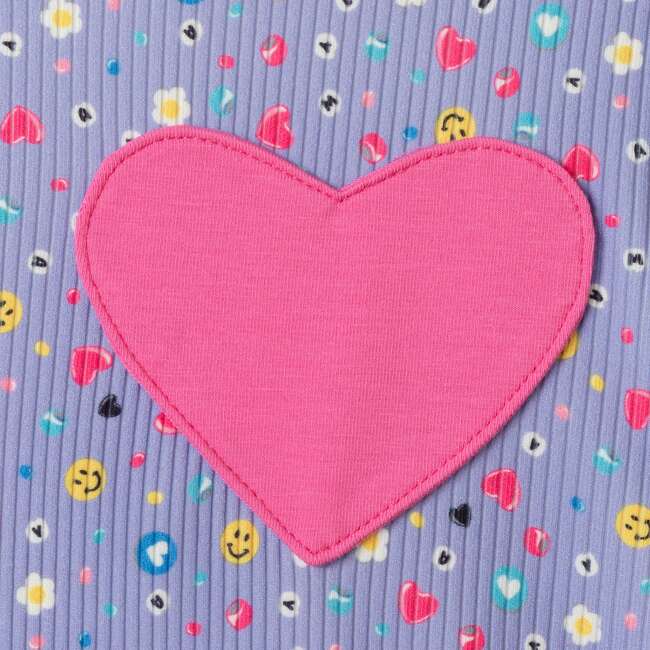 Kids Printed Rib Knit Dress, Purple Hearts - Dresses - 3