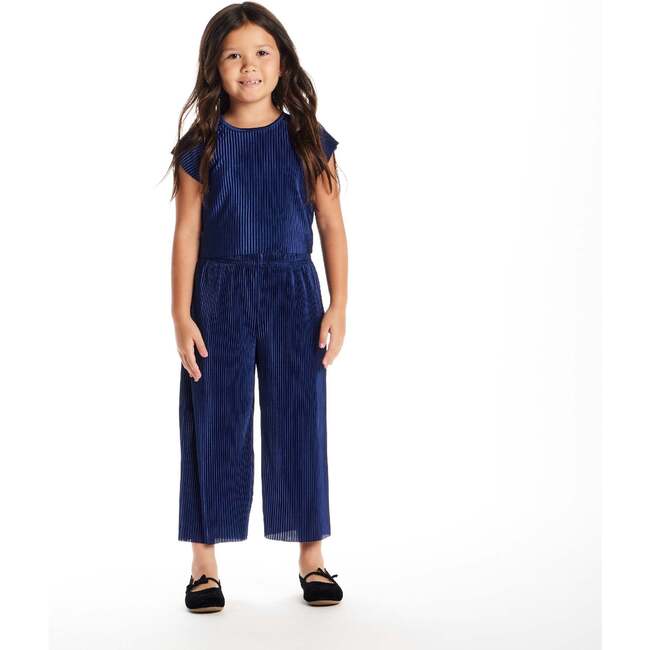 Girls Dressy Pant Set, Navy Plisse - Mixed Apparel Set - 2