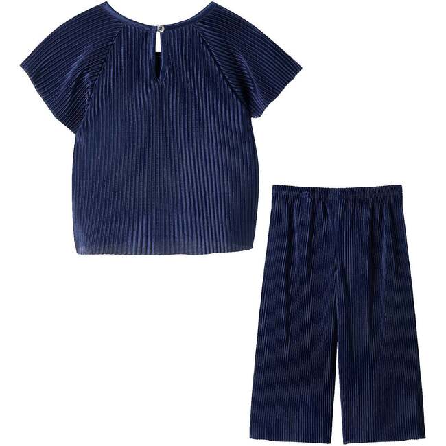 Girls Dressy Pant Set, Navy Plisse - Mixed Apparel Set - 3
