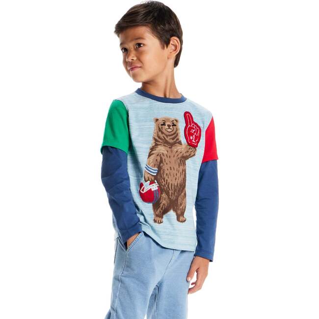 Kids Color Blocked Graphic Tee, Football Bear - T-Shirts - 6