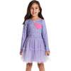 Kids Printed Rib Knit Dress, Purple Hearts - Dresses - 5