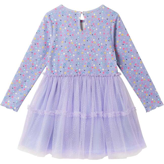 Kids Printed Rib Knit Dress, Purple Hearts - Dresses - 6