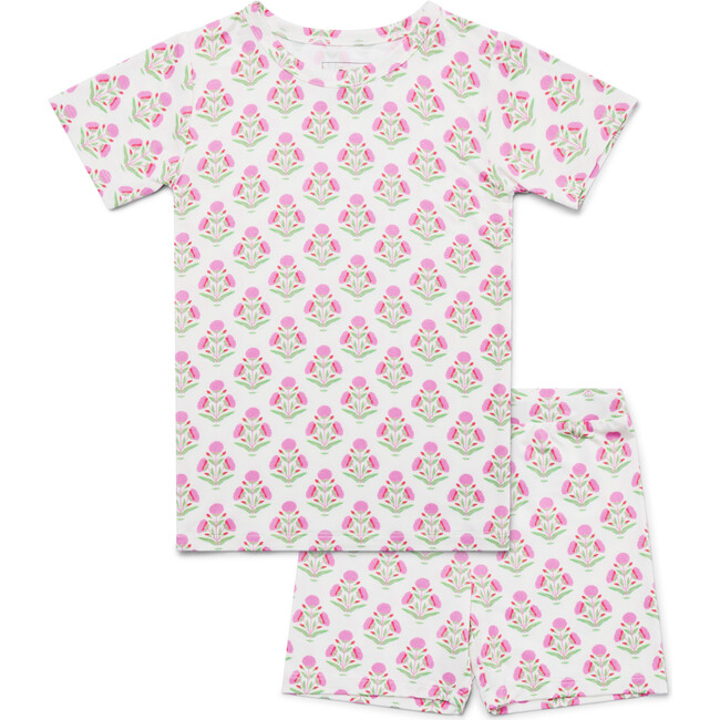 Short Sleeve & Shorts Bamboo Toddler Pajama Set, Pink Posy