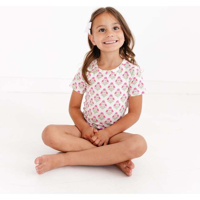 Short Sleeve & Shorts Bamboo Toddler Pajama Set, Pink Posy - Pajamas - 3