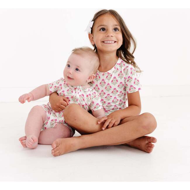 Short Sleeve & Shorts Bamboo Toddler Pajama Set, Pink Posy - Pajamas - 4