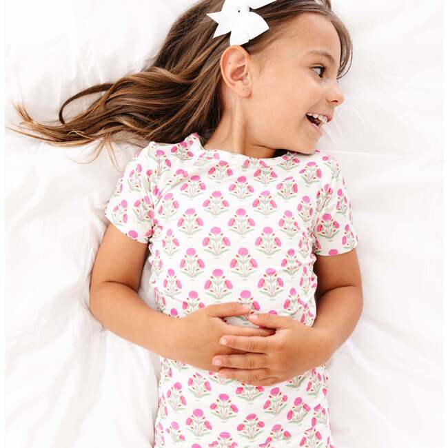 Short Sleeve & Shorts Bamboo Toddler Pajama Set, Pink Posy - Pajamas - 5