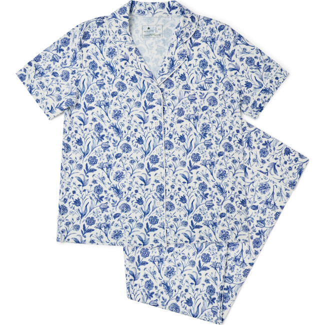 Short Sleeve & Pants Bamboo Women's Pajama Set, Porcelain Vine