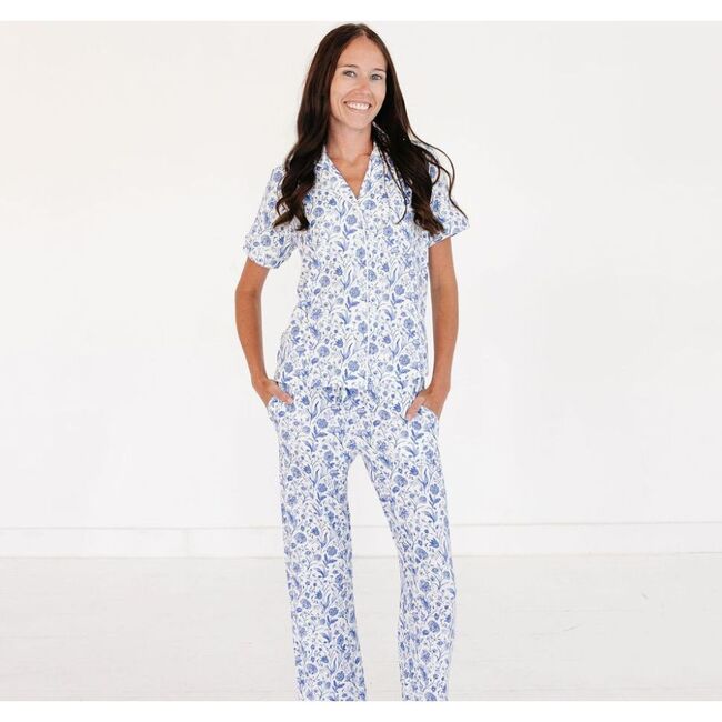 Short Sleeve & Pants Bamboo Women's Pajama Set, Porcelain Vine - Pajamas - 2