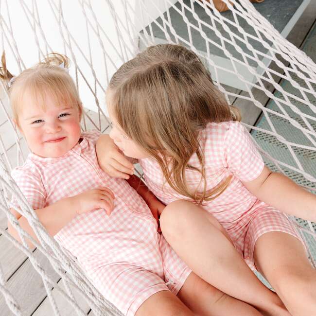 Short Sleeve & Shorts Bamboo Toddler Pajama Set, Sugar Gingham - Pajamas - 6