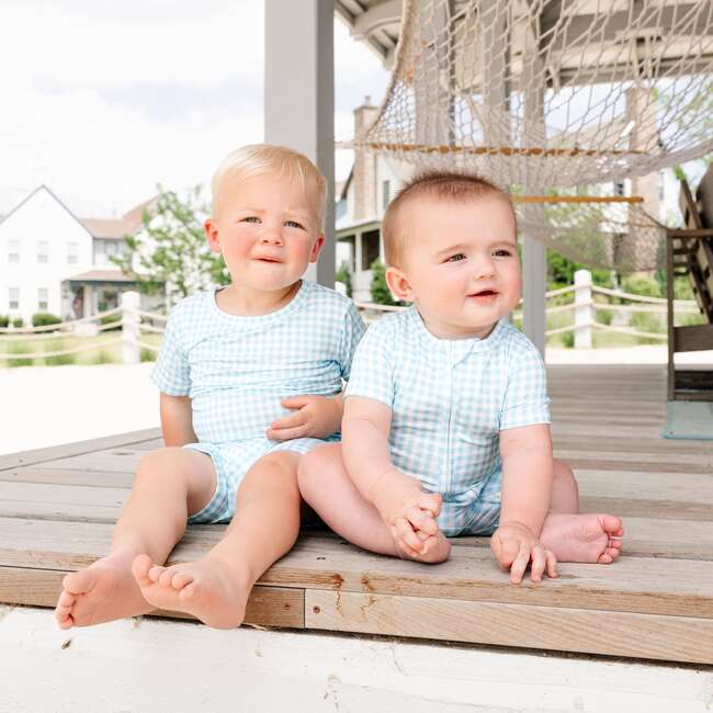 Short Sleeve & Shorts Bamboo Toddler Pajama Set, Harbor Gingham - Pajamas - 5
