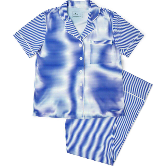 Short Sleeve & Pants Bamboo Women's Pajama Set, Cobalt Stripe