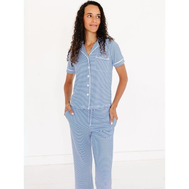 Short Sleeve & Pants Bamboo Women's Pajama Set, Cobalt Stripe - Pajamas - 2