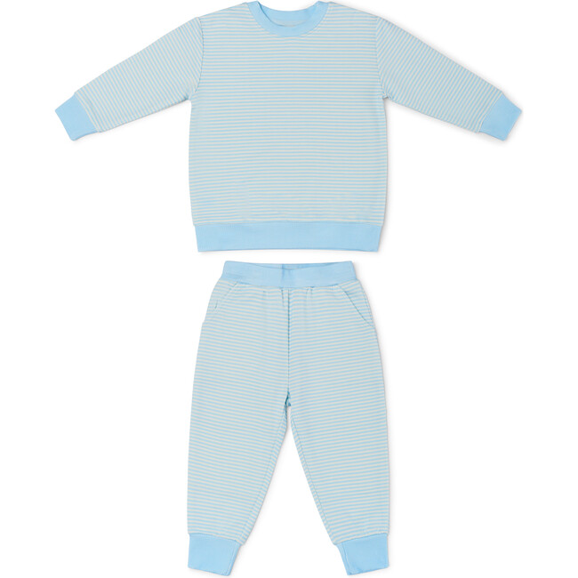 Little Lounger Bamboo Sweatsuit, Seaside Stripe