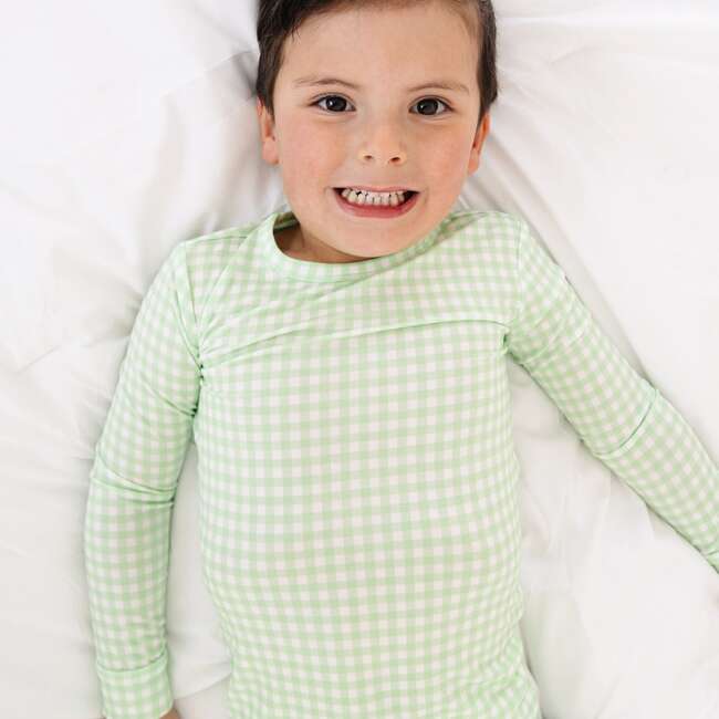 Bamboo Toddler Pajama Set, Pistachio Gingham - Pajamas - 4