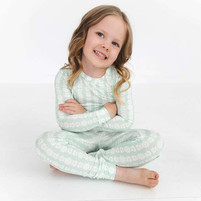 Bamboo Toddler Pajama Set, Mint Meadows - Pajamas - 2