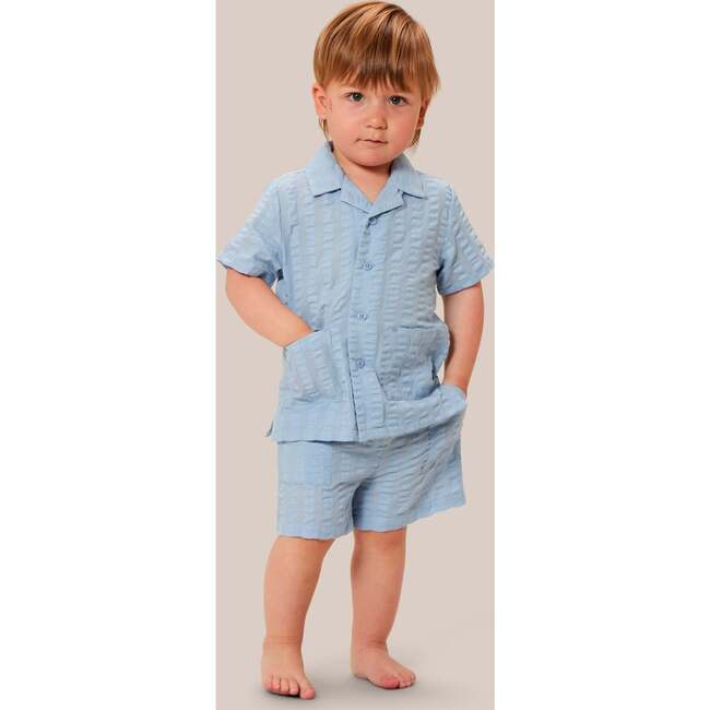 Marco Elastic Waist Seersucker Shorts, Subdued Blue - Shorts - 2