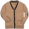 Organic Long Sleeve Tipped Cardigan Sweater, Camel Heather - Cardigans - 1 - thumbnail