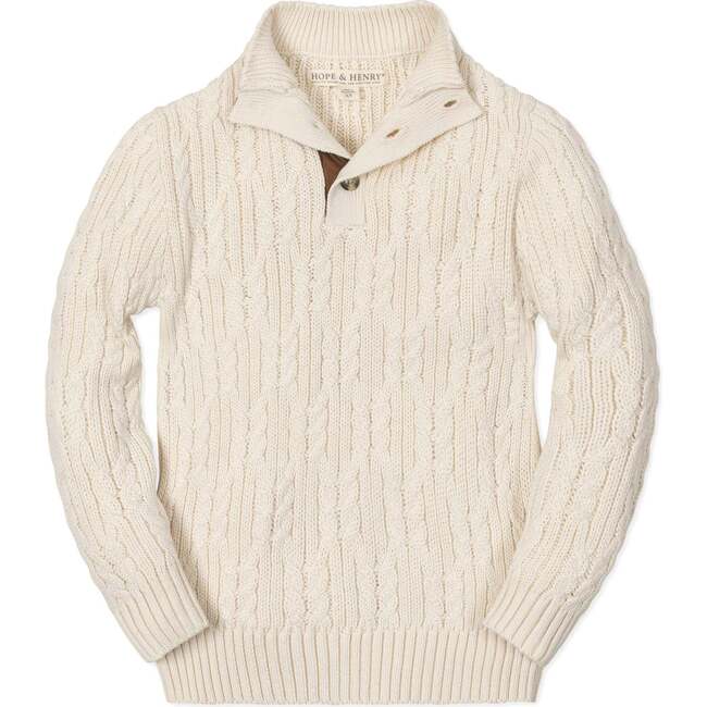Organic Mock Neck Cable Sweater, Ivory Twist Cable