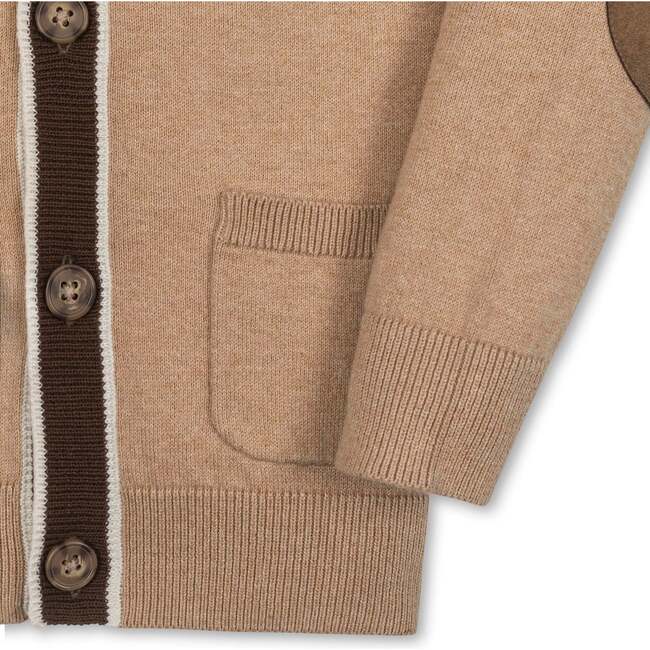 Organic Long Sleeve Tipped Cardigan Sweater, Camel Heather - Cardigans - 3