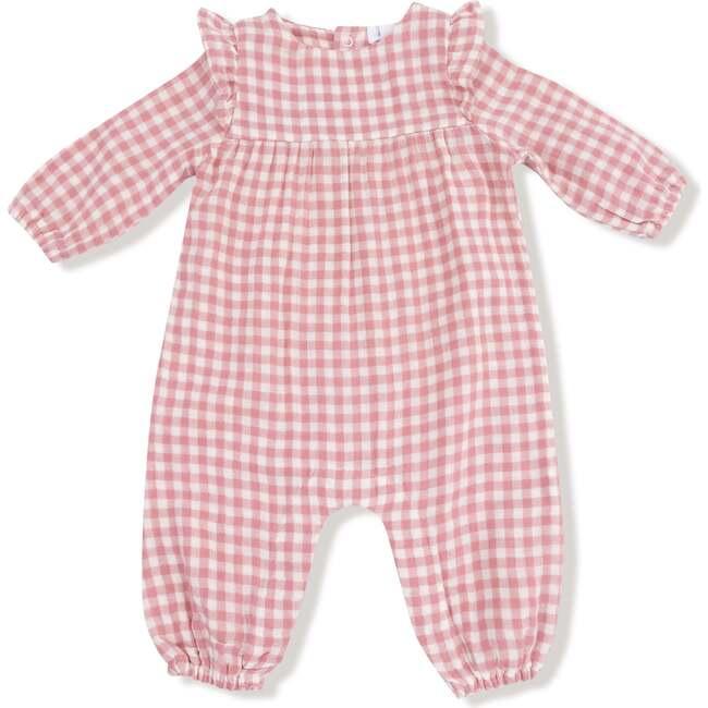 Ruffle Sleeve Romper Rose Pink Plaid