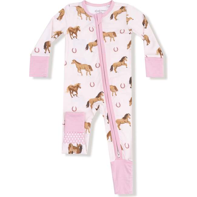 Convertible Romper Horses, Pink