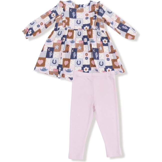 Ruffle Long Sleeve Dress and Legging Set Patchwork Cowgirl
