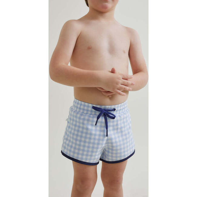 Boys Oasis Blue Gingham Boardie - Swim Trunks - 4