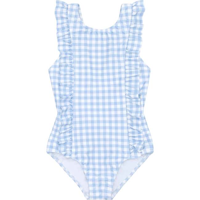Girls Oasis Blue Gingham Ruffle One Piece
