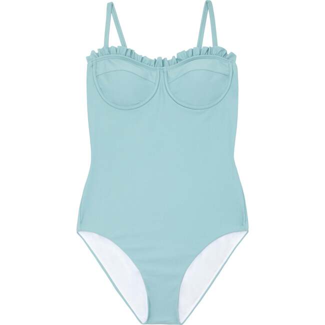 Women's Ruffle One Piece, Sea Blue - One Pieces - 1