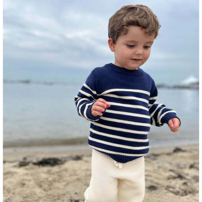 Knit Sweater, Navy/Cream Stripes - Sweaters - 2