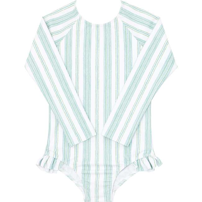Cumberland Stripe Rashguard One Piece, Green/White - One Pieces - 1