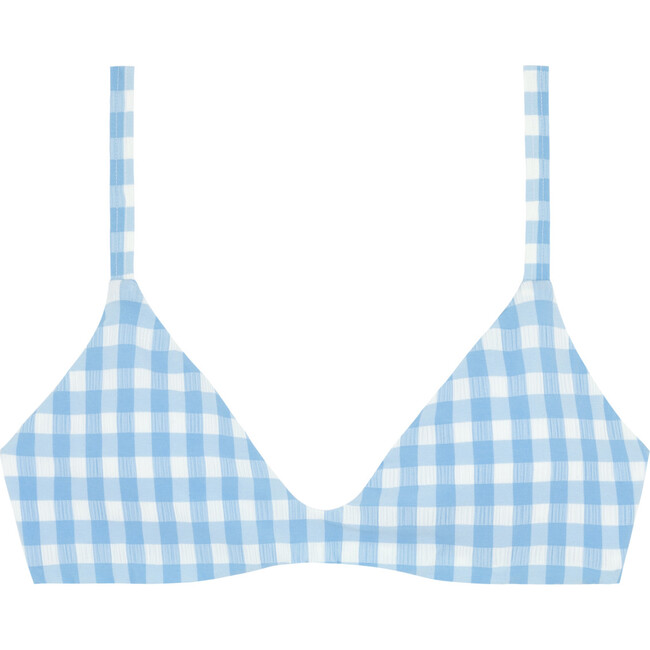 Women's Surfside Blue Crinkle Gingham Scoop Neck Bikini Top