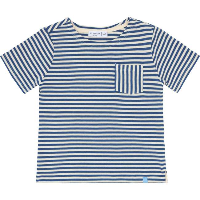 Unisex Cream And Denim Blue Stripe Boatneck Tee