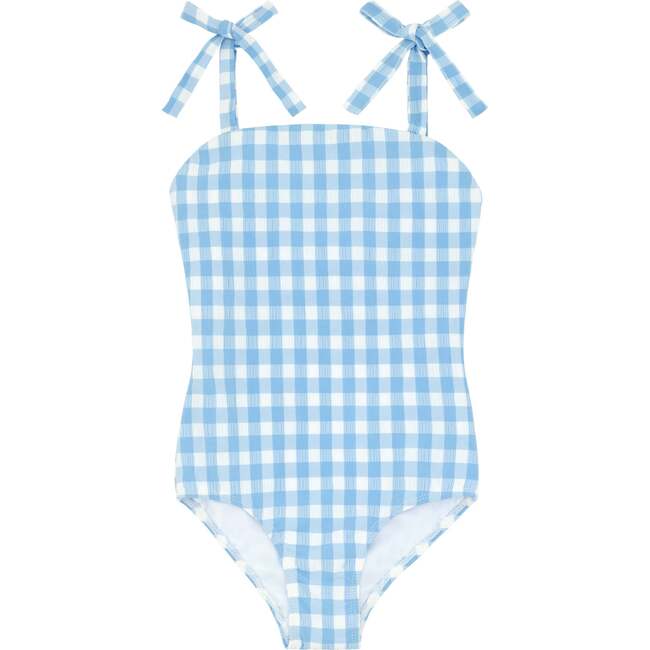 Girls Surfside Blue Crinkle Gingham One Piece