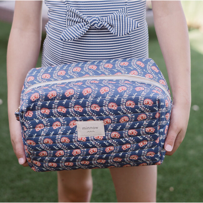 Navy Primrose Interior Coated Travel Pouch