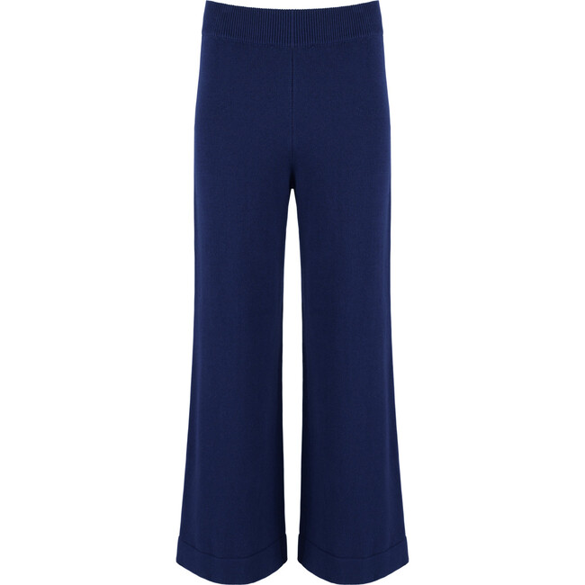 women's navy wide leg knit pant