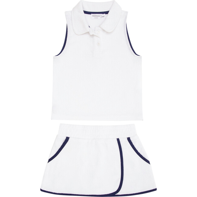 Girls White French Terry Tennis Tank Top And Skort Set