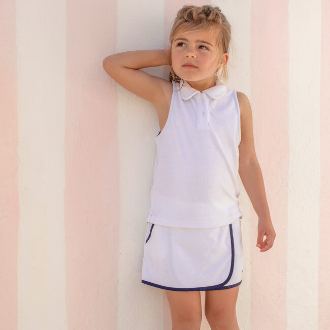 Girls White French Terry Tennis Tank Top And Skort Set - Mixed Apparel Set - 2