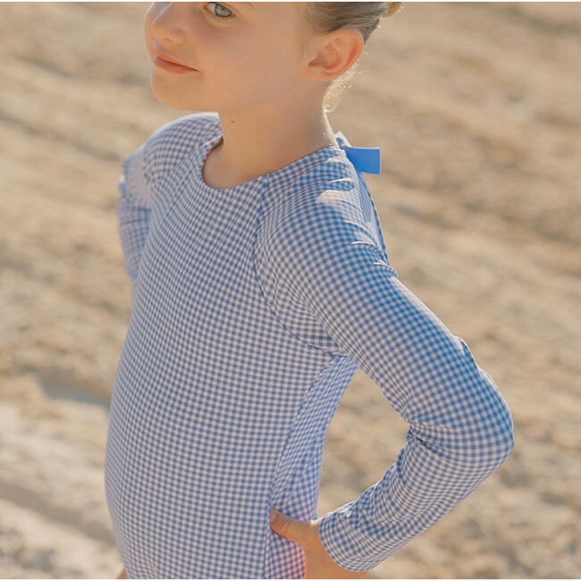 Girls Sky Blue Gingham Rashguard One Piece - One Pieces - 6