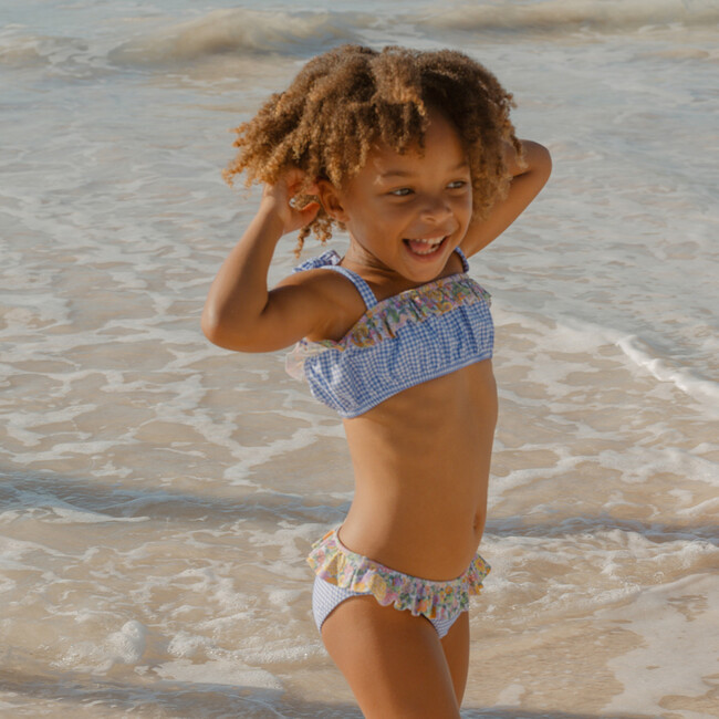 Girls Sky Blue Gingham Bandeau Tie Strap Bikini - Two Pieces - 5